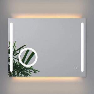 Fürdőszobai tükör érintő kapcsolós LED háttér és normál világítással, Bluetooth zenelejátszóval és páramentesítővel, állítható fényű, 80 x 60 cm, GLADYS