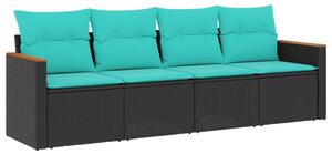 VidaXL 4 db fekete polyrattan kerti kanapégarnitúra párnákkal