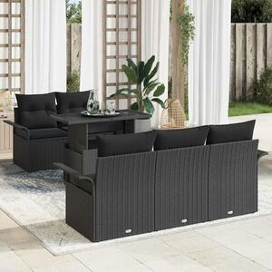 VidaXL Kerti Kanapé Szett párnával tárolóval 6 pcs Fekete Poly Rattan