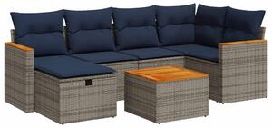 VidaXL 7 részes szürke polyrattan kerti ülőgarnitúra párnákkal