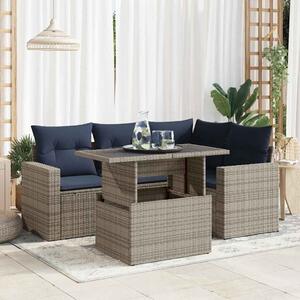 VidaXL 5 részes szürke polyrattan akácfa kerti ülőgarnitúra párnákkal