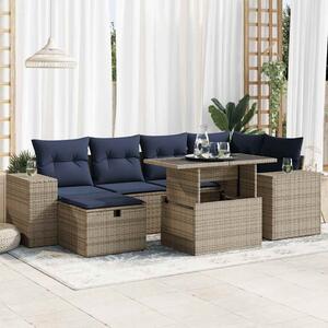 VidaXL 7 részes barna polyrattan akácfa kerti ülőgarnitúra párnákkal
