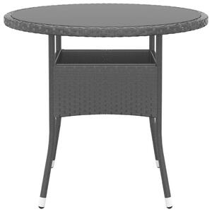 VidaXL fekete polyrattan és edzett üveg kerti asztal Ø 80 x 75 cm