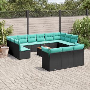 VidaXL 14 részes fekete polyrattan kerti ülőgarnitúra párnákkal