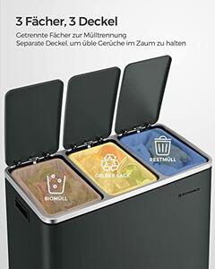 Konyhai szemetes, 3 × 18 literes szelektív hulladékgyűjtő, acél, zöldesszürke