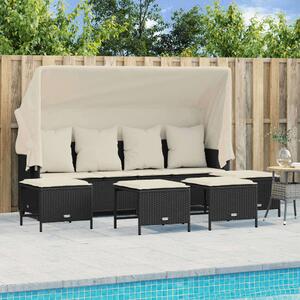 VidaXL 5 részes fekete polyrattan kerti kanapészett párnákkal