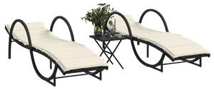 VidaXL Napozóágy Szett - 2 db, Fekete Polyrattan