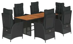 VidaXL Polyrattan Kerti Étkezőgarnitúra - 7 részes - Fekete