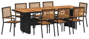 VidaXL Kert étkező szett 9 pcs Fekete 240 x 90 x 75 cm polirattan