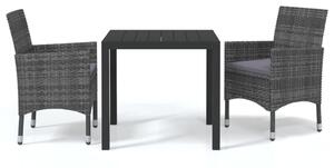3 részes szürke polyrattan kerti étkezőgarnitúra párnákkal