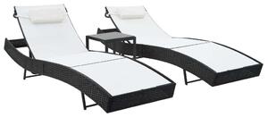 VidaXL Napozóágy Szett - 2 db - Fekete Polyrattan