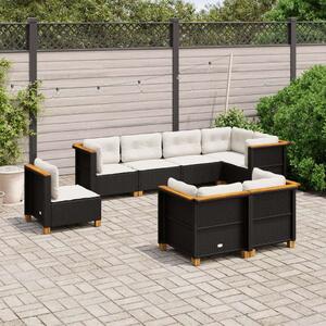 VidaXL 8 részes Kerti Ülőgarnitúra - Fekete Polyrattan