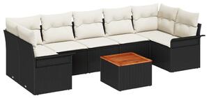 8 darabos Kerti Kanapé Szett Párnákkal Fekete Polyrattan Akácia, 2-fős Kerti Kanapé Tárolóval és Párnákkal Fekete Polyrattan