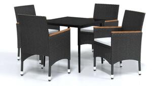 Rattan Kerti Étkezőgarnitúra - 5 részes - Fekete