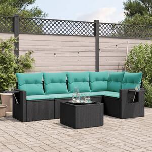 VidaXL 6 db fekete polyrattan kerti kanapégarnitúra párnákkal