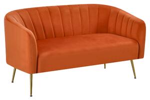 KONDELA Design kétszemélyes kanapé, terrakotta Velvet szövet/gold króm-arany, BAGY