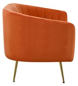 KONDELA Design kétszemélyes kanapé, terrakotta Velvet szövet/gold króm-arany, BAGY