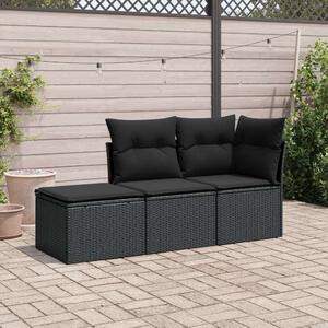 VidaXL 3 részes Kerti Ülőgarnitúra - Fekete Polyrattan