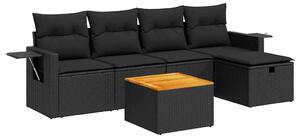 VidaXL Polyrattan Kerti Ülőgarnitúra - 6 részes - Fekete