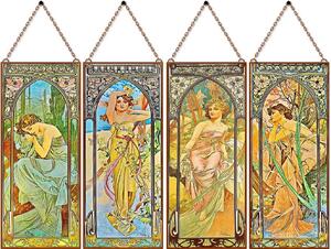 Alfons Mucha - Napszakok (Garnitúra) üvegkép, falikép