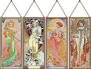 Alfons Mucha - Évszakok (Garnitúra) üvegkép, falikép