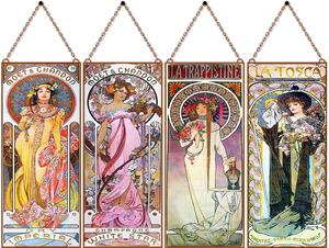 Alfons Mucha - Vintage Ladies (Garnitúra) üvegkép, falikép