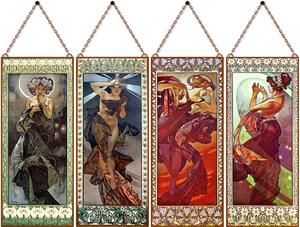 Alfons Mucha - Hold és a csillagok (Garnitúra) üvegkép, falikép