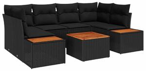 Kerti Kanapé Szett párnával tárolóval 6 pcs Fekete Poli rattan