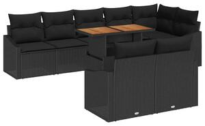 Kerti Kanapé Szett tárolóval 9 pcs Fekete Poli rattan