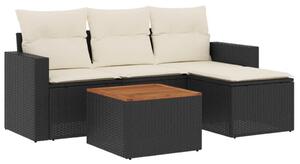 5 részes fekete polyrattan kerti kanapészett párnákkal