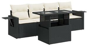 5 részes fekete polyrattan kerti kanapészett párnákkal