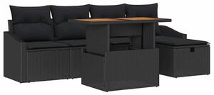 Kerti Kanapé Szett 6 pcs Fekete polirattan