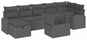Kerti Kanapé Szett párnával tárolóval 8 pcs Fekete Poli rattan