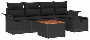 Kerti Kanapé Szett párnával tárolóval 6 pcs Fekete Poli rattan