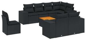 VidaXL 9 részes fekete polyrattan kerti ülőgarnitúra párnákkal