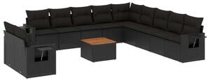 VidaXL Polyrattan Kerti Ülőgarnitúra - 12 részes - Fekete