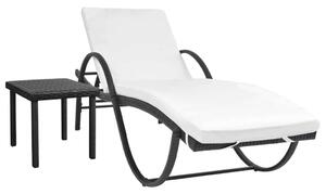 VidaXL Napozóágy szett - Fekete Polyrattan - Asztallal és Párnával