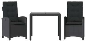 VidaXL Polyrattan Kerti Étkezőgarnitúra - 3 részes - Fekete