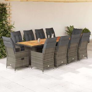 VidaXL - Polyrattan Kerti Bútor - 11 részes Szett - Szürke