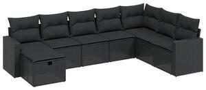 Polyrattan Kerti Ülőgarnitúra - 8 részes - Fekete
