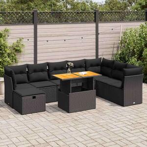 VidaXL Polyrattan Kerti Ülőgarnitúra - 9 részes - Fekete
