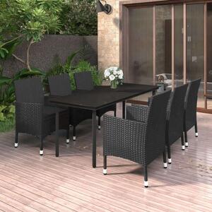VidaXL - 7 részes Kerti Étkezőgarnitúra - Polyrattan - Fekete