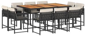 VidaXL 11 részes fekete polyrattan kerti étkezőgarnitúra párnákkal