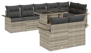 9 részes Kert Kanapé Szett Párnákkal Világosszürke Poly Rattan, 2-személyes Kert Kanapé Tárolóval és Párnákkal Világosszürke Poly Rattan