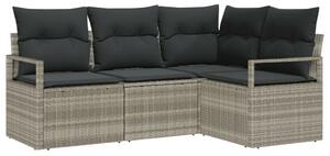 4 darabos kertibútor szett párnákkal, világosszürke, poli rattan, 2 személyes kertibútor párnákkal, szürke, poli rattan