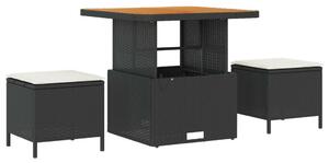 3 darabos kerti étkező szett párnákkal fekete polyrattan akáccal