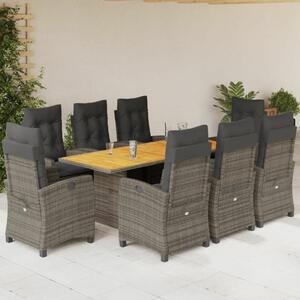 VidaXL 9 részes szürke polyrattan kerti étkezőgarnitúra párnával