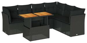 VidaXL Polyrattan Kerti Ülőgarnitúra - 7 részes - Fekete