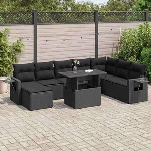 VidaXL Polyrattan Kerti Ülőgarnitúra - 9 részes - Fekete