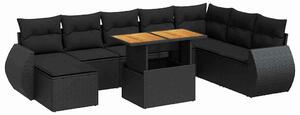 VidaXL Polyrattan Kerti Ülőgarnitúra - 9 részes - Fekete